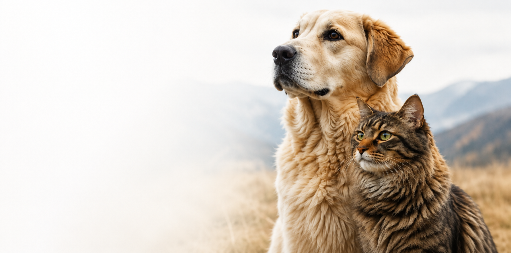 Bir köpek ve bir kedi doğada birlikte